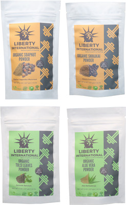 

LIBERTY INTERNATIONAL Soapnut & Shikakai & Tulsi & Aloevera Powder ( 227 Gm Each ) For Face , Hair & Skin Care Certified C18(Set of 4)