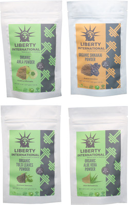 

LIBERTY INTERNATIONAL Amla & Shikakai & Tulsi & Aloevera Powder ( 227 Gm Each ) For Face , Hair & Skin Care Certified C18(Set of 4)