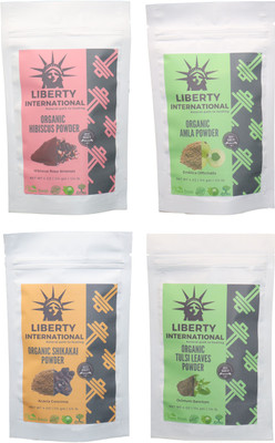 

LIBERTY INTERNATIONAL Hibiscus & Amla & Shikakai & Tulsi Powder ( 114 Gm Each ) For Face , Hair & Skin Care Certified C18(Set of 4)