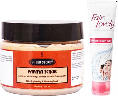 

Sheer Secret Papaya Scrub 300ml and Fair & Lovely Fairness Instant Glow Clean-up face wash 100 ml(Set of 2)
