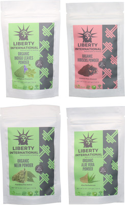 

LIBERTY INTERNATIONAL Indigo & Hibiscus & Neem & Aloevera Powder ( 227 Gm Each ) For Face , Hair & Skin Care Certified C18(Set of 4)