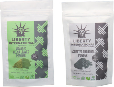 

LIBERTY INTERNATIONAL Heena & Charcoal Powder ( 227 Gm Each ) For Face , Hair & Skin Care Certified C18(Set of 2)