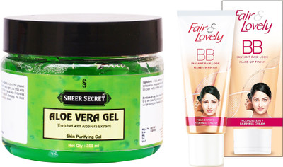 

Sheer Secret Aloe Vera Gel 300ml and Fair & Lovely BB Foundation + Fairness Cream 40 Grams(Set of 2)