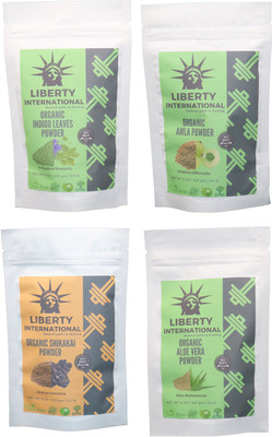 

LIBERTY INTERNATIONAL Indigo & Amla & Shikakai & Aloevera Powder ( 227 Gm Each ) For Face , Hair & Skin Care Certified C18(Set of 4)