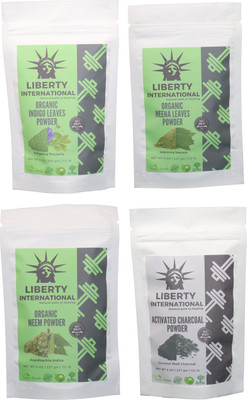 

LIBERTY INTERNATIONAL Indigo & Heena & Neem & Charcoal Powder ( 227 Gm Each ) For Face , Hair & Skin Care Certified C9 912 g(Set of 4)