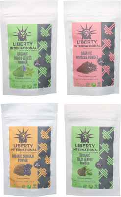 

LIBERTY INTERNATIONAL Indigo & Hibiscus & Shikakai & Tulsi Powder ( 114 Gm Each ) For Face , Hair & Skin Care Certified C18(Set of 4)