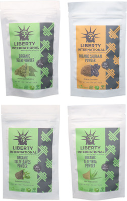 

LIBERTY INTERNATIONAL Neem & Shikakai & Tulsi & Aloevera Powder ( 114 Gm Each ) For Face , Hair & Skin Care Certified C18(Set of 4)