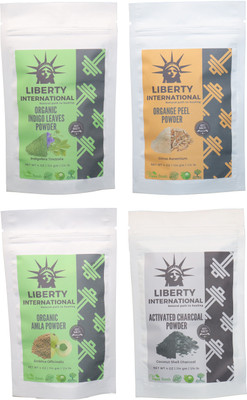 

LIBERTY INTERNATIONAL Indigo & Orange & Amla & Charcoal Powder ( 114 Gm Each ) For Face , Hair & Skin Care Certified C18(Set of 4)