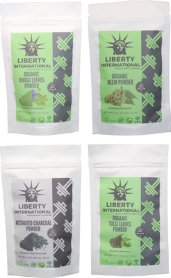 

LIBERTY INTERNATIONAL Indigo & Neem & Charcoal & Tulsi Powder ( 227 Gm Each ) For Face , Hair & Skin Care Certified C18(Set of 4)