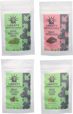 

LIBERTY INTERNATIONAL Heena & Hibiscus & Tulsi & Aloevera Powder ( 227 Gm Each ) For Face , Hair & Skin Care Certified C18(Set of 4)