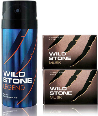 

Wild Stone Legend Deodorant and 2 Musk 75gm Soap(Set of 3)