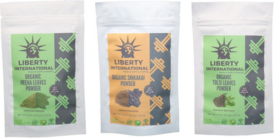 

LIBERTY INTERNATIONAL Heena & Shikakai & Tulsi Powder ( 227 Gm Each ) For Face , Hair & Skin Care Certified C18(Set of 3)
