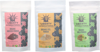 

LIBERTY INTERNATIONAL Hibiscus & Orange & Amla Powder ( 114 Gm Each ) For Face , Hair & Skin Care Certified C18(Set of 3)