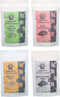 

LIBERTY INTERNATIONAL Indigo & Hibiscus & Orange & Charcoal Powder ( 114 Gm Each ) For Face , Hair & Skin Care Certified C18(Set of 4)