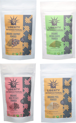 

LIBERTY INTERNATIONAL Soapnut & Heena & Rose & Orange Powder ( 114 Gm Each ) For Face , Hair & Skin Care Certified C18(Set of 4)