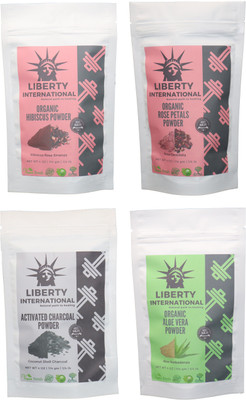 

LIBERTY INTERNATIONAL Hibiscus & Rose & Charcoal & Aloevera Powder ( 114 Gm Each ) For Face , Hair & Skin Care Certified C18(Set of 4)