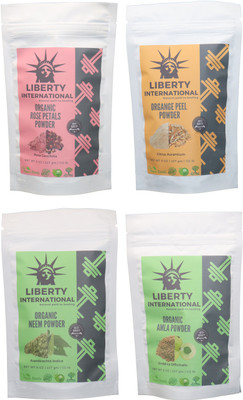 

LIBERTY INTERNATIONAL Rose & Orange & Neem & Amla Powder ( 227 Gm Each ) For Face , Hair & Skin Care Certified C18(Set of 4)