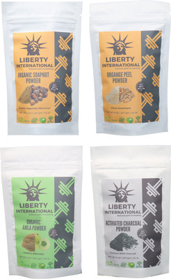 

LIBERTY INTERNATIONAL Soapnut & Orange & Amla & Charcoal Powder ( 227 Gm Each ) For Face , Hair & Skin Care Certified C18(Set of 4)