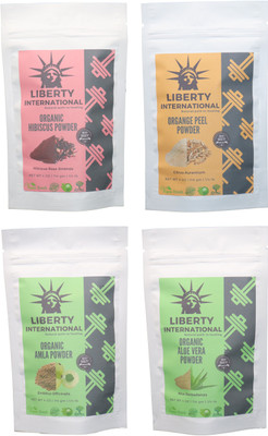 

LIBERTY INTERNATIONAL Hibiscus & Orange & Amla & Aloevera Powder ( 114 Gm Each ) For Face , Hair & Skin Care Certified C18(Set of 4)
