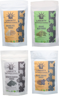 

LIBERTY INTERNATIONAL Orange & Neem & Charcoal & Shikakai Powder ( 227 Gm Each ) For Face , Hair & Skin Care Certified C18(Set of 4)