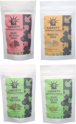 

LIBERTY INTERNATIONAL Rose & Orange & Neem & Aloevera Powder ( 114 Gm Each ) For Face , Hair & Skin Care Certified C18(Set of 4)