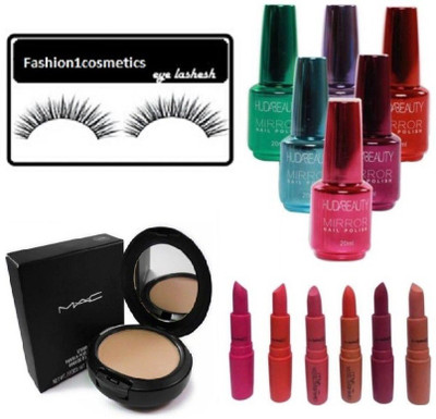 

fashion1cosmetics Combo of Compact , Eyelash ,mascara , matte lipstick(6), mirror nail polish (set of 6)(Set of 14)