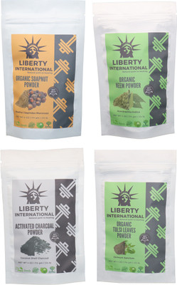 

LIBERTY INTERNATIONAL Soapnut & Neem & Charcoal & Tulsi Powder ( 114 Gm Each ) For Face , Hair & Skin Care Certified C18(Set of 4)