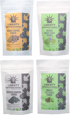 

LIBERTY INTERNATIONAL Soapnut & Indigo & Charcoal & Tulsi Powder ( 227 Gm Each ) For Face , Hair & Skin Care Certified C18(Set of 4)