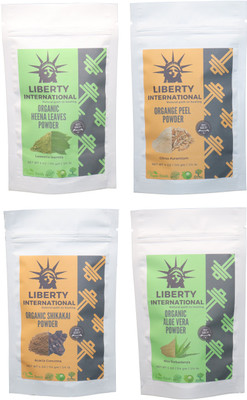 

LIBERTY INTERNATIONAL Heena & Orange & Shikakai & Aloevera Powder ( 114 Gm Each ) For Face , Hair & Skin Care Certified C18(Set of 4)