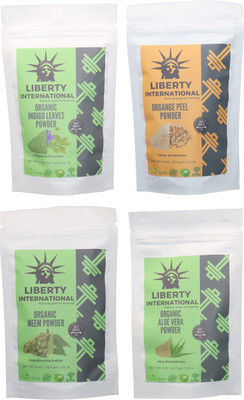 

LIBERTY INTERNATIONAL Indigo & Orange & Neem & Aloevera Powder ( 227 Gm Each ) For Face , Hair & Skin Care Certified C18(Set of 4)