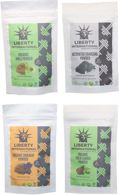 

LIBERTY INTERNATIONAL Amla & Charcoal & Shikakai & Tulsi Powder ( 114 Gm Each ) For Face , Hair & Skin Care Certified C18(Set of 4)