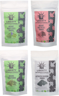 

LIBERTY INTERNATIONAL Indigo & Rose & Neem & Charcoal Powder ( 114 Gm Each ) For Face , Hair & Skin Care Certified C18(Set of 4)