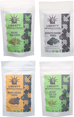 

LIBERTY INTERNATIONAL Neem & Charcoal & Shikakai & Aloevera Powder ( 114 Gm Each ) For Face , Hair & Skin Care Certified C18(Set of 4)