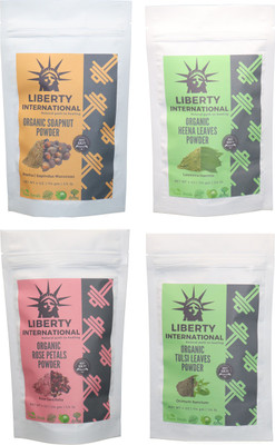 

LIBERTY INTERNATIONAL Soapnut & Heena & Rose & Tulsi Powder ( 114 Gm Each ) For Face , Hair & Skin Care Certified C18(Set of 4)