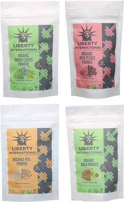 

LIBERTY INTERNATIONAL Indigo & Rose & Orange & Amla Powder ( 114 Gm Each ) For Face , Hair & Skin Care Certified C18(Set of 4)