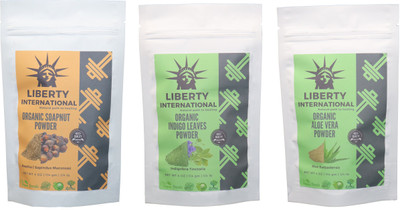 

LIBERTY INTERNATIONAL Soapnut & Indigo & Aloevera Powder ( 114 Gm Each ) For Face , Hair & Skin Care Certified C18(Set of 3)