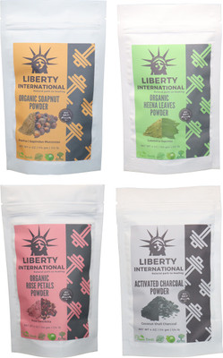 

LIBERTY INTERNATIONAL Soapnut & Heena & Rose & Charcoal Powder ( 114 Gm Each ) For Face , Hair & Skin Care Certified C18(Set of 4)