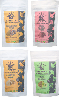 

LIBERTY INTERNATIONAL Soapnut & Rose & Orange & Amla Powder ( 227 Gm Each ) For Face , Hair & Skin Care Certified C18(Set of 4)