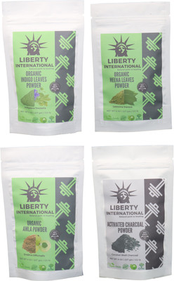 

LIBERTY INTERNATIONAL Indigo & Heena & Amla & Charcoal Powder ( 227 Gm Each ) For Face , Hair & Skin Care Certified C18(Set of 4)