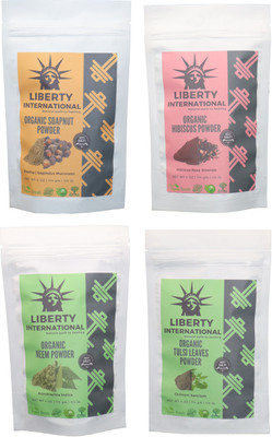 

LIBERTY INTERNATIONAL Soapnut & Hibiscus & Neem & Tulsi Powder ( 114 Gm Each ) For Face , Hair & Skin Care Certified C18(Set of 4)