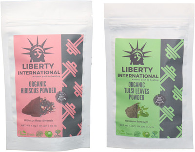

LIBERTY INTERNATIONAL Hibiscus & Tulsi Powder ( 114 Gm Each ) For Face , Hair & Skin Care Certified C18(Set of 2)