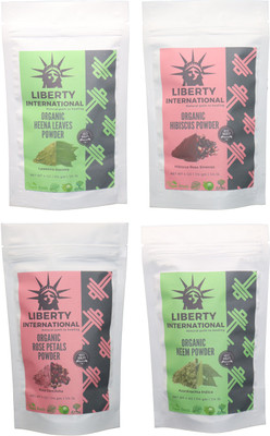 

LIBERTY INTERNATIONAL Heena & Hibiscus & Rose & Neem Powder ( 114 Gm Each ) For Face , Hair & Skin Care Certified C18(Set of 4)