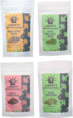 LIBERTY INTERNATIONAL Soapnut & Heena & Hibiscus & Neem Powder ( 227 Gm Each ) For Face , Hair & Skin Care Certified C18(Set of 4)