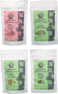 

LIBERTY INTERNATIONAL Rose & Neem & Amla & Tulsi Powder ( 227 Gm Each ) For Face , Hair & Skin Care Certified C18(Set of 4)
