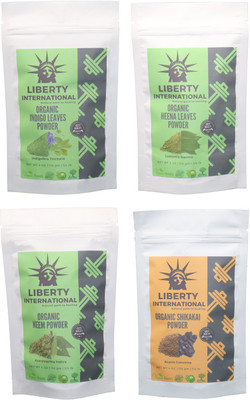 

LIBERTY INTERNATIONAL Indigo & Heena & Neem & Shikakai Powder ( 114 Gm Each ) For Face , Hair & Skin Care Certified C18(Set of 4)