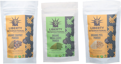 

LIBERTY INTERNATIONAL Soapnut & Heena & Orange Powder ( 227 Gm Each ) For Face , Hair & Skin Care Certified C18(Set of 3)