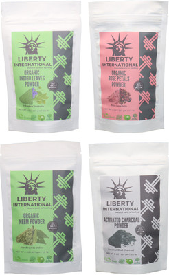 

LIBERTY INTERNATIONAL Indigo & Rose & Neem & Charcoal Powder ( 227 Gm Each ) For Face , Hair & Skin Care Certified C18(Set of 4)