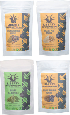 

LIBERTY INTERNATIONAL Soapnut & Orange & Neem & Shikakai Powder ( 227 Gm Each ) For Face , Hair & Skin Care Certified C18(Set of 4)