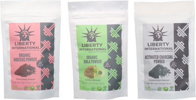 

LIBERTY INTERNATIONAL Hibiscus & Amla & Charcoal Powder ( 114 Gm Each ) For Face , Hair & Skin Care Certified C18(Set of 3)