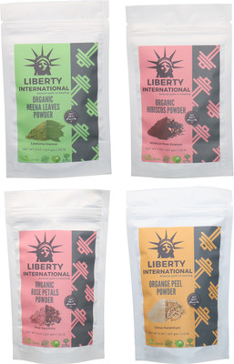 

LIBERTY INTERNATIONAL Heena & Hibiscus & Rose & Orange Powder ( 227 Gm Each ) For Face , Hair & Skin Care Certified C18(Set of 4)
